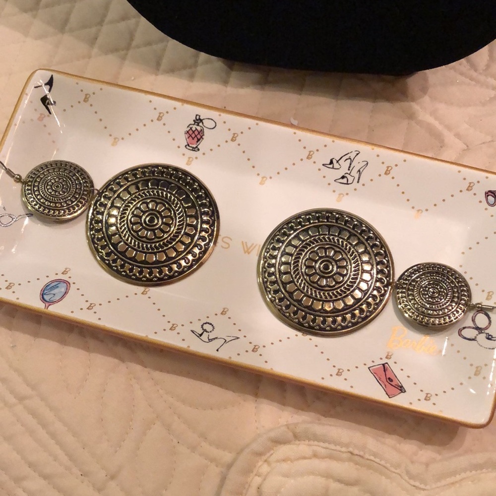 📍Large Round Bohemian Style 2-tier stamped circles metal hanging earrings